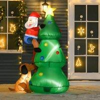 HOMCOM 6ft Inflatable Christmas Tree, LED Lighted with Santa Claus Dog in Green