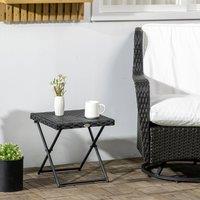 OUTSUNNY Folding Square Rattan Coffee Table w/ Steel Frame Bistro Garden in Black