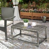 OUTSUNNY Outdoor Coffee Table w/ Plastic Board Under the Full Woven Table Top, Grey