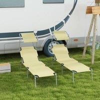 OUTSUNNY Folding Sun Lounger Set of 2 w/ Sunshade Adjustable Backrest in Beige