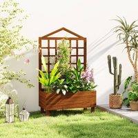 OUTSUNNY Wooden Garden Planters with Trellis for Vine Climbing Plants Brown