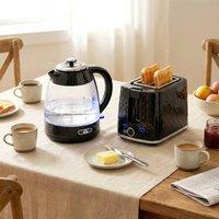 HOMCOM Kettle & Toaster Set with Limescale Filter, Crumb Tray in Black