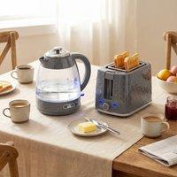 HOMCOM Kettle & Toaster Set with Limescale Filter, Crumb Tray in Grey