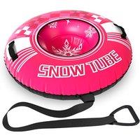 Costway 42 Inflatable Snow Tube Snow Sledding Tube w/Detachable Tow Strap in Pink