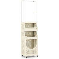 Gymax 4-Tier Folding Laundry Utility Cart Laundry Hamper With Hanging Bar in Beige