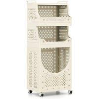 Gymax 4-Tier Laundry Cart Folding Laundry Hamper Rolling Utility Cart in Beige