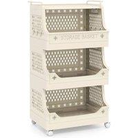 Costway 4-Tier Rolling Laundry Basket w/ Wheels Stackable Plastic Storage Cart in Beige