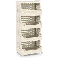 Costway 5-Tier Rolling Laundry Basket w/ Wheels Stackable Plastic Storage Cart in Beige