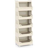 Costway 6-Tier Rolling Laundry Basket w/ Wheels Stackable Plastic Storage Cart in Beige