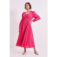 Dorothy Perkins Women's Shirred Waist Tie Detail Gingham Midaxi Dress in Pink | Size: 10