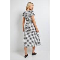 Dorothy Perkins Women's Mono Spot Tie Back Detail Puff Sleeve Midi Dress | Size: 12