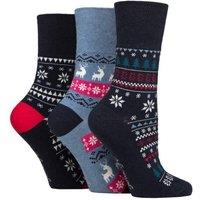 SOCKSHOP Gentle Grip Women's 3 Pair Cotton Christmas Socks in Light Blue | Size: 4-8