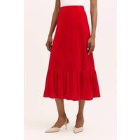 Finery London Women's Joline Velvet Tiered Midi Skirt in Scarlet | Size: 14