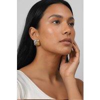 MUCHV Women's 18K Gold & Silver Twisted Square Stud Earrings - 25mm