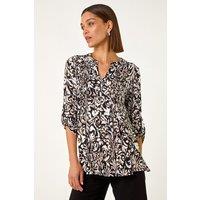 Roman Women's Abstract Print Pintuck Shirt in Cream | Size: 18