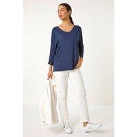 Roman Women's Ribbed V-Neck Stretch Top in Navy | Size: Large