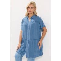 Yours Women's Chambray Tiered Smock Shirt in Mid Blue | Size: 26-28