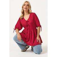Yours Women's Textured Bow Tie Front Top in Red | Size: 30-32