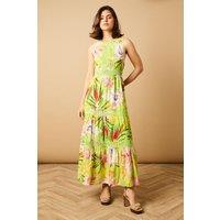 Oasis Women's Printed Lace Detail Keyhole Tiered Maxi Dress | Size: 10