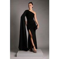 Coast Women's One Shoulder Slinky Maxi Dress with Ruched Detailing in Black | Size: 12