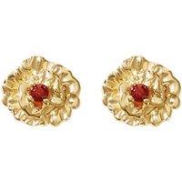 Harfi Women's Garnet January Birthstone Carnation Birthflower Stud Earrings in Gold