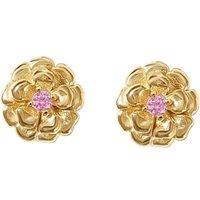 Harfi Women's Pink Toumaline October Birthstone Marigold Birthflower Stud Earrings in Gold