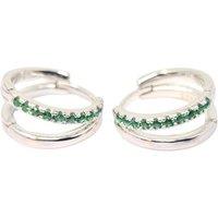 Harfi Women's Emerald May Birthstone Double Hoop Small Huggie Earrings in Silver