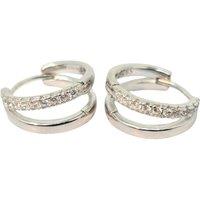 Harfi Women's Diamond April Birthstone Double Hoop Small Huggie Earrings in Silver