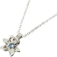 Harfi Women's Aquamarine March Birthstone Daffodil Birthflower Charm Necklace in Silver | Size: 18 inches