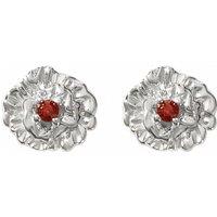 Harfi Women's Garnet January Birthstone Carnation Birthflower Stud Earrings in Silver