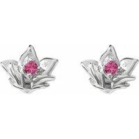 Harfi Women's Ruby July Birthstone Larkspur Birthflower Stud Earrings in Silver