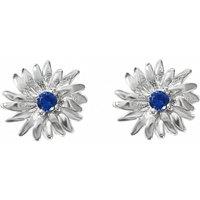 Harfi Women's Sapphire September Birthstone Aster Birthflower Stud Earrings in Silver