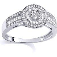 Jewelco London Women's Silver Baguette CZ Radial Halo Sunburst Cluster Engagement Ring | Size: N