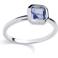Jewelco London Women's Sterling Silver CZ Blue Tourmaline Square Ring in White | Size: R
