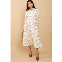 Little Mistress Women's Polka Dot Midaxi Shirt Dress in Cream | Size: 10