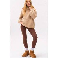 BCouture Women's Sherpa Fleece Hoodie & Leggings Set in Beige | Size: Medium