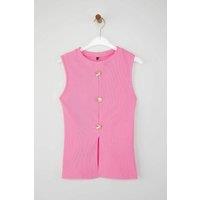 HOXTON GAL Women's Regular Fit Crew Neck Sleeveless Blouse with Buttons in Pink | Size: XS