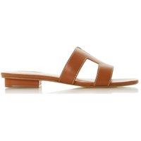Dune London Women's Wide Fit 'Loupe' Leather Sliders in Tan | Size: 7