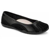 Down To Earth Women's Perforated Action Leather Ballet Pump with Contrast Sole in True Black | Size: 4