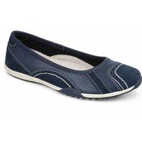 Down To Earth Women's Perforated Action Leather Ballet Pump with Contrast Sole in Navy | Size: 4