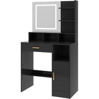 MCC Direct Women's Dressing Table with Adjustable LED Mirror Make up Desk & Storage in Black