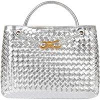 PEACH ACCESSORIES Women's Woven Tote Bag with Gold-Tone Knot Clasp in Silver