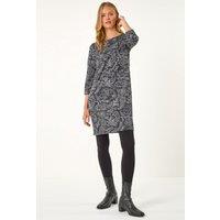 Roman Women's Paisley Button Detail Shift Dress in Dark Grey | Size: 14