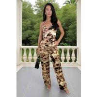 AX Paris Women's Brown Smudge Print Strappy Tie Waist Jumpsuit | Size: 10