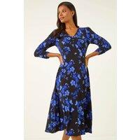 Roman Women's Floral Print Button Midi Dress in Black | Size: 18