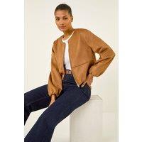 Roman Women's Faux Suede Bubble Hem Jacket in Tan | Size: 20