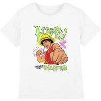 One Piece Luffy Most Wanted Scribble Kids T-Shirt, White | Size: 9-11 Years