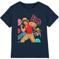 One Piece Luffy Stickers Kids T-Shirt, Navy | Size: 7-8 Years