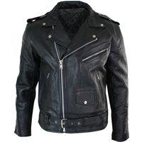 TruClothing Men's Cowhide Motorcycle Cross Zip Biker Jacket in Black | Size: XL