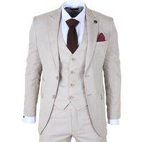 Infinity Leather Men's 3-Piece Tailored Fit Formal Wedding Peak Lapel Suit in Cream | Size: 46R
